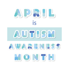 Autism awareness month information banner. Puzzle letters paper cut out. Vector