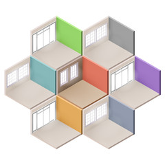 set of Empty Rooms in Isometric. room with window. vector illustration