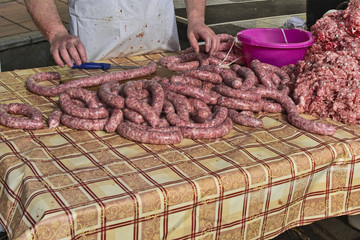 Making sausages outdoors