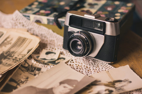 Vintage camera and photo album