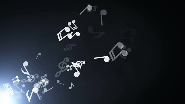 Floating musical notes on abstract background with flares