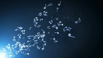 Floating musical notes on abstract background with flares