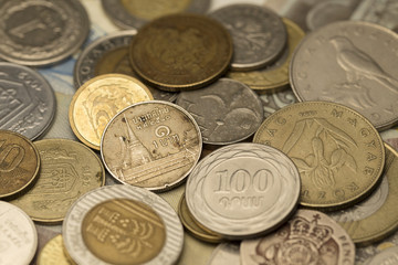 Different kinds Coins from the all World in the Detail