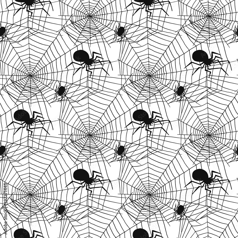 Canvas Prints vector spider web silhouette spooky spiders seamless pattern background halloween cobweb decoration 