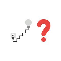 Vector icon concept of light bulb with staircase cable and plug, outlet and question mark