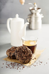 Chocolate donut with espresso
