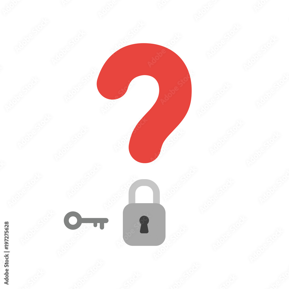 Poster vector icon concept of question mark with closed padlock and key
