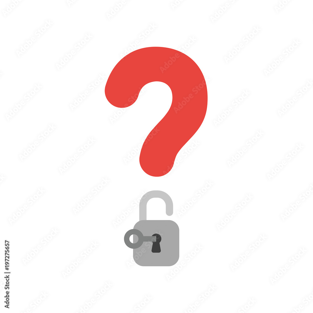 Poster vector icon concept of question mark with open padlock and key
