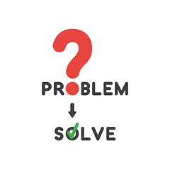 Vector icon concept of problem word with question mark and solve word with check mark