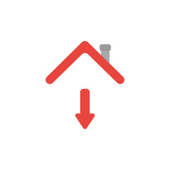 Vector icon concept of arrow moving down under house roof