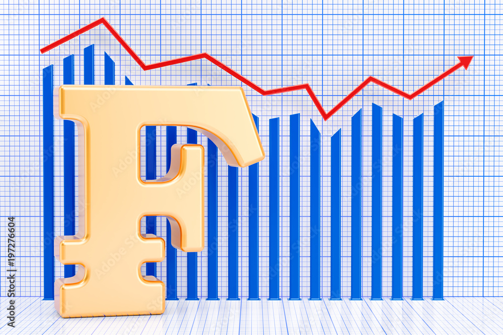 Poster franc symbol with growing chart. 3d rendering