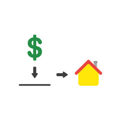 Vector icon concept of dollar symbol into moneybox hole and showing house