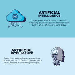 Infographic design with cloud and robotic head over blue background, colorful design vector illustration