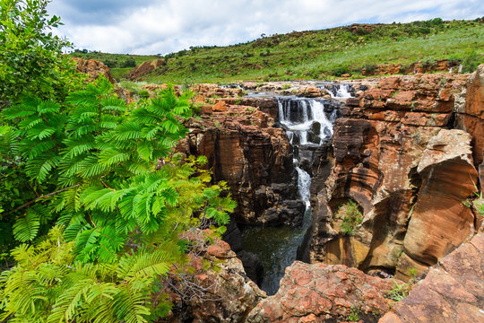 Canyon scenery with waterfall, Bourkes Luck Potholes, South Africa