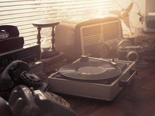 Vintage objects collection next to a window