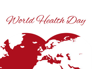 World Health Day. Planet earth in the heart, continents. World holiday. Red color. Vector illustration