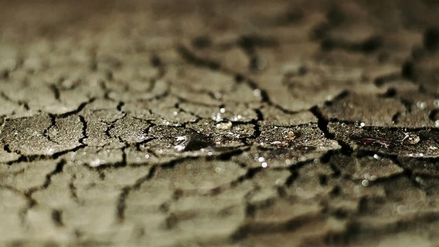 Rain Drops on dry soil slow motion
