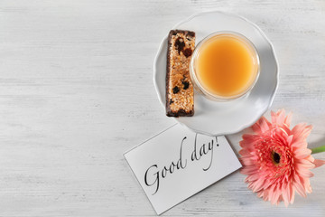 Composition with tasty breakfast and 