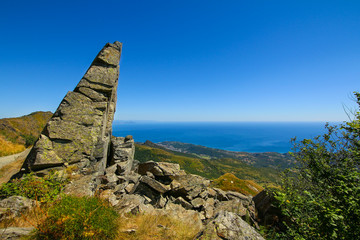 Triangular shaped rock in Beigua National Geopark, Liguria , Italy