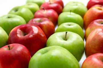 Fresh green and red apples, closeup