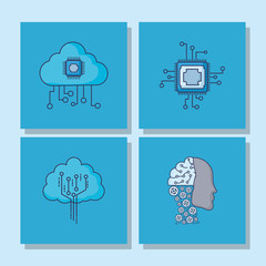 Obraz premium Aritificial Intelligence concept over squares and blue background, colorful design vector illustration