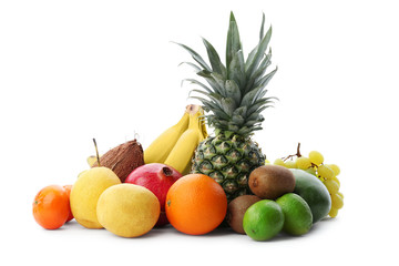 Fototapeta na wymiar Set of fresh tropical fruits on white background
