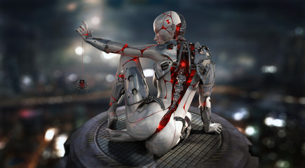 female cyborg android character - obrazy, fototapety, plakaty