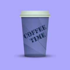 Takeout coffee cup illustration isolated with words coffee time