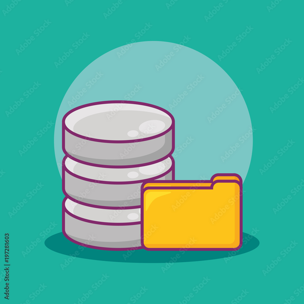 Poster big data design with document folder and data server over turquoise background, vector illustration