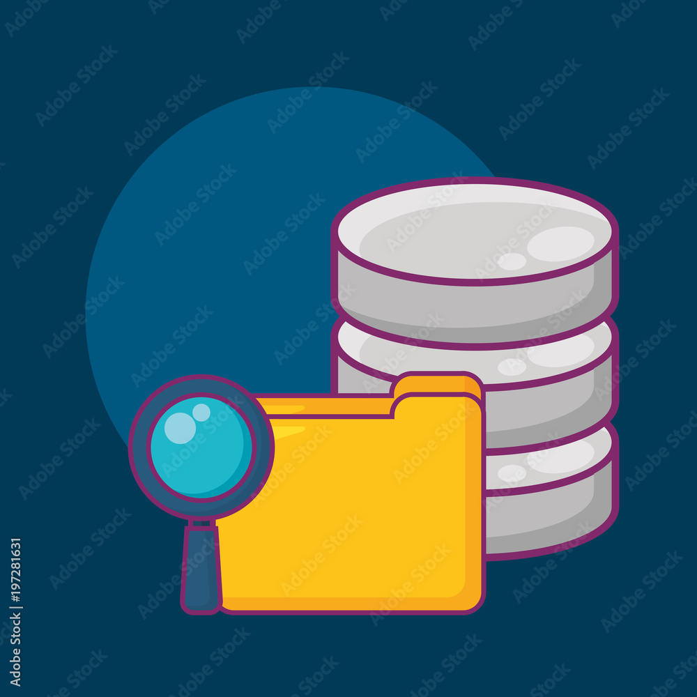Poster big data design with document folder and data server over blue background, vector illustration