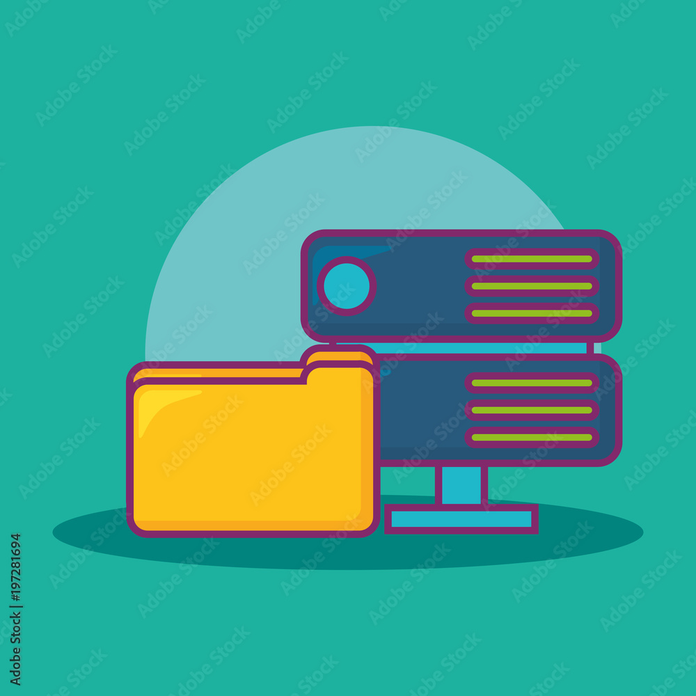 Poster big data design with document folder and router over turquoise background, vector illustration