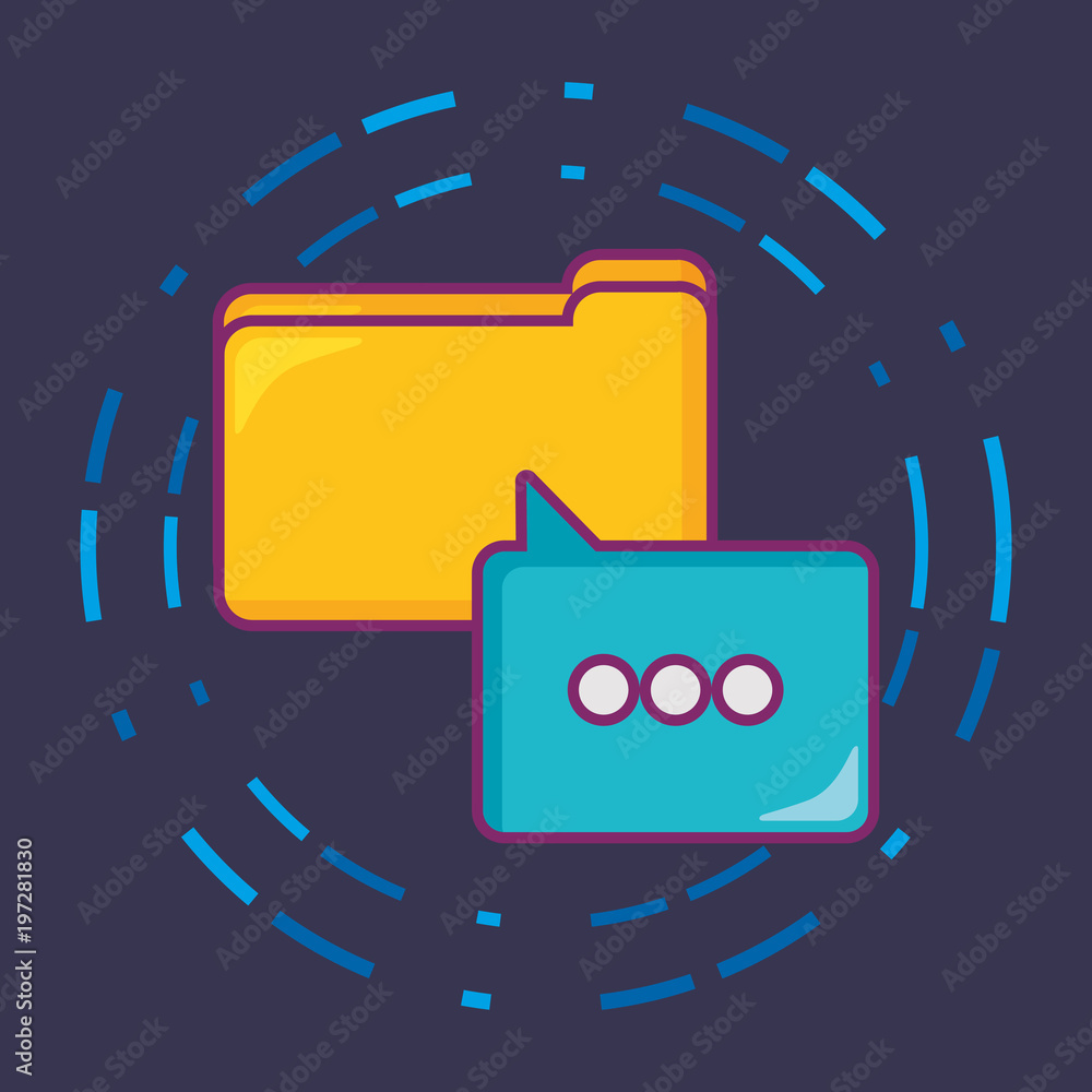 Poster big data design with document folder and speech bubble over purple background, vector illustration