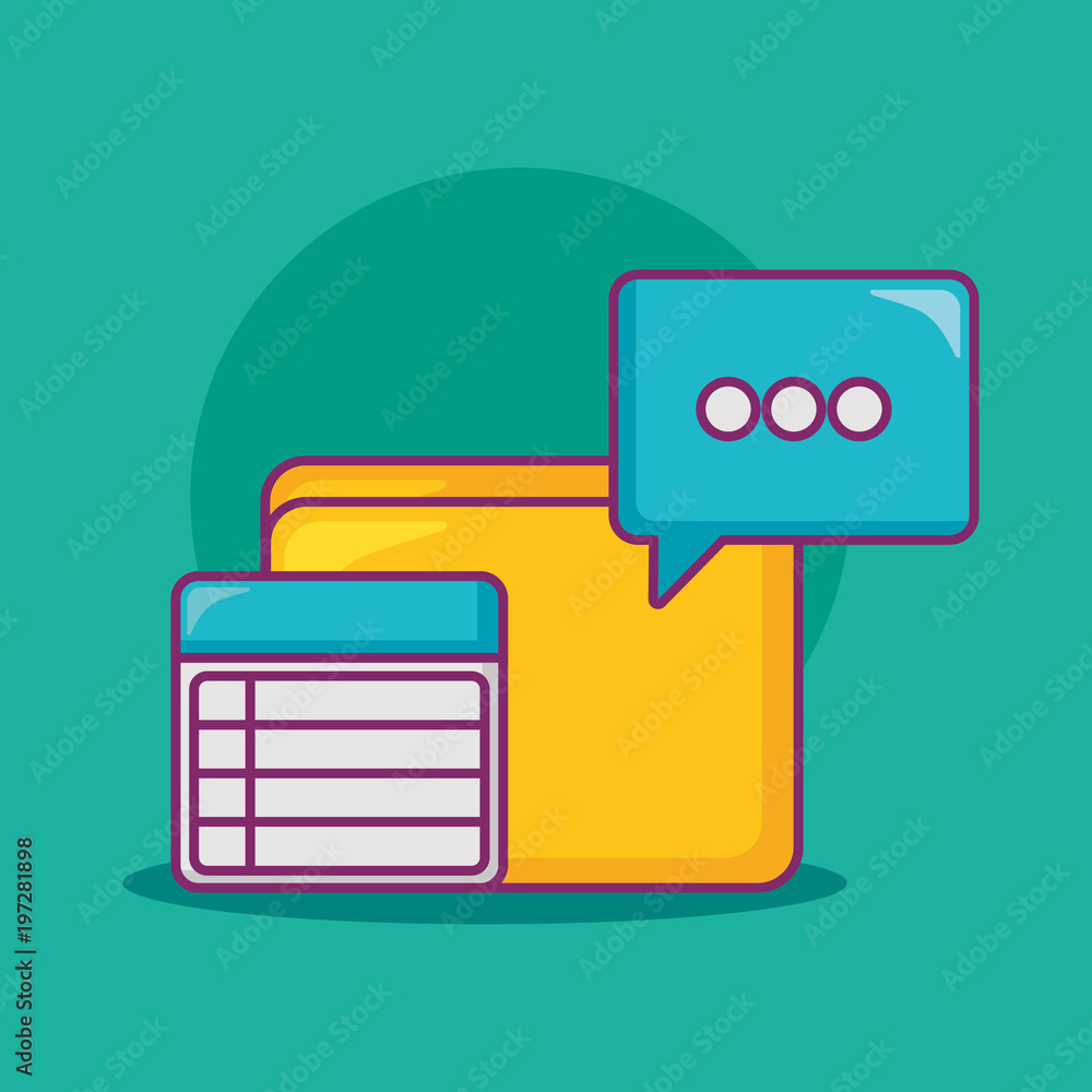 Poster big data design with document folder and speech bubble over turquoise background, vector illustratio
