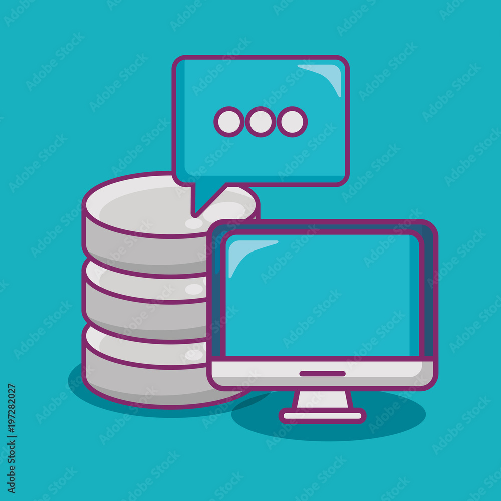Poster big data design with computer and over background, colorful design. vector illustration