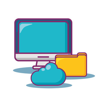 Big data design with computer and  document folder and cloud over white background, colorful design. vector illustration