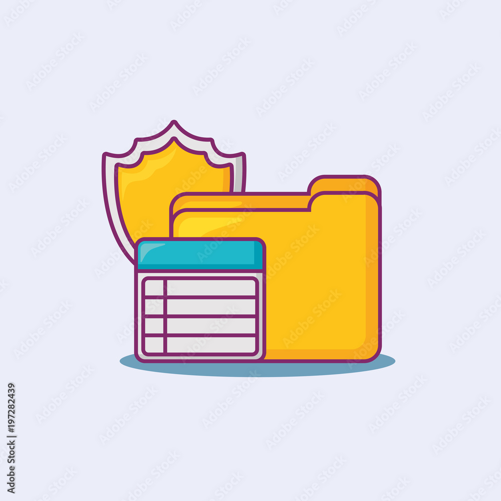 Poster big data design with document folder and shield over white background, vector illustration