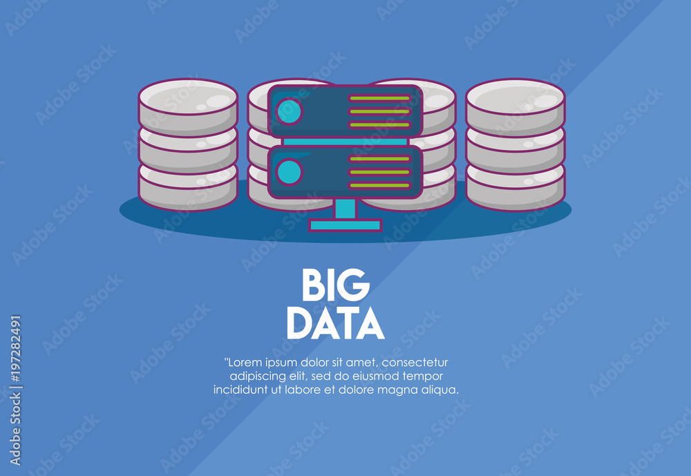 Poster big data design with router and data servers over blue background, vector illustration