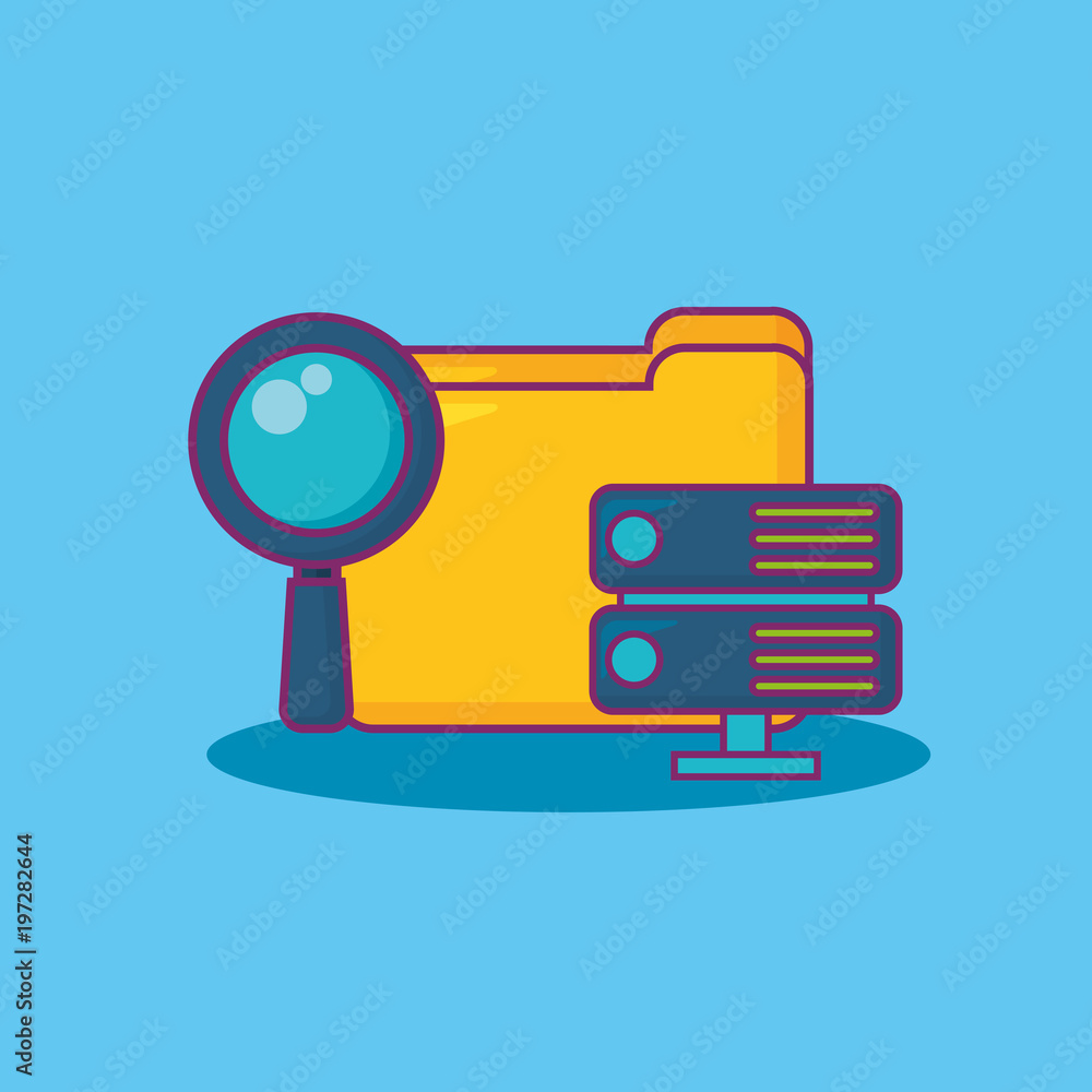 Poster big data design with document folder and router over blue background, vector illustration