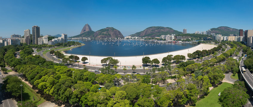 Panoramic View of Botafogo Beach With the Sugarloaf Mountain in the Horizon, in Rio de Janeiro, Brazil