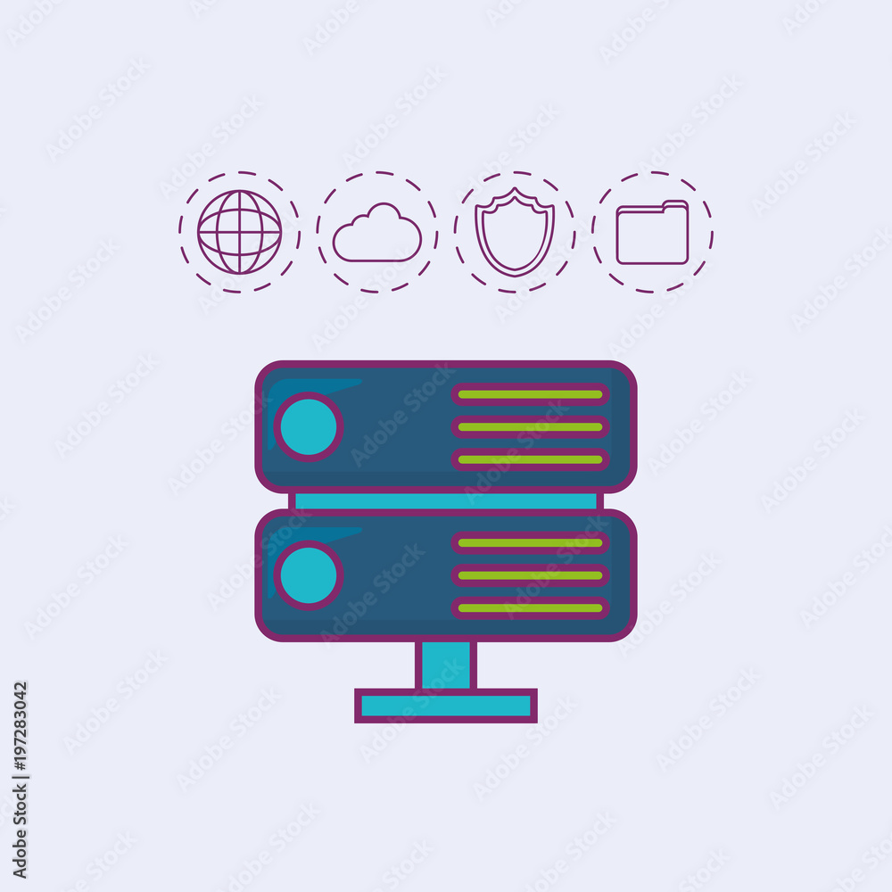 Poster big data design with router and related icons over white background, colorful design. vector illustr
