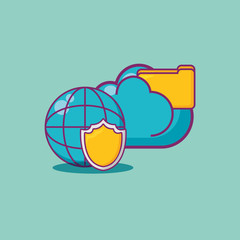 Big data design with shield and related icons over green background, colorful design. vector illustration