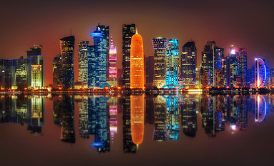 Doha Skyline at Night, Qatar