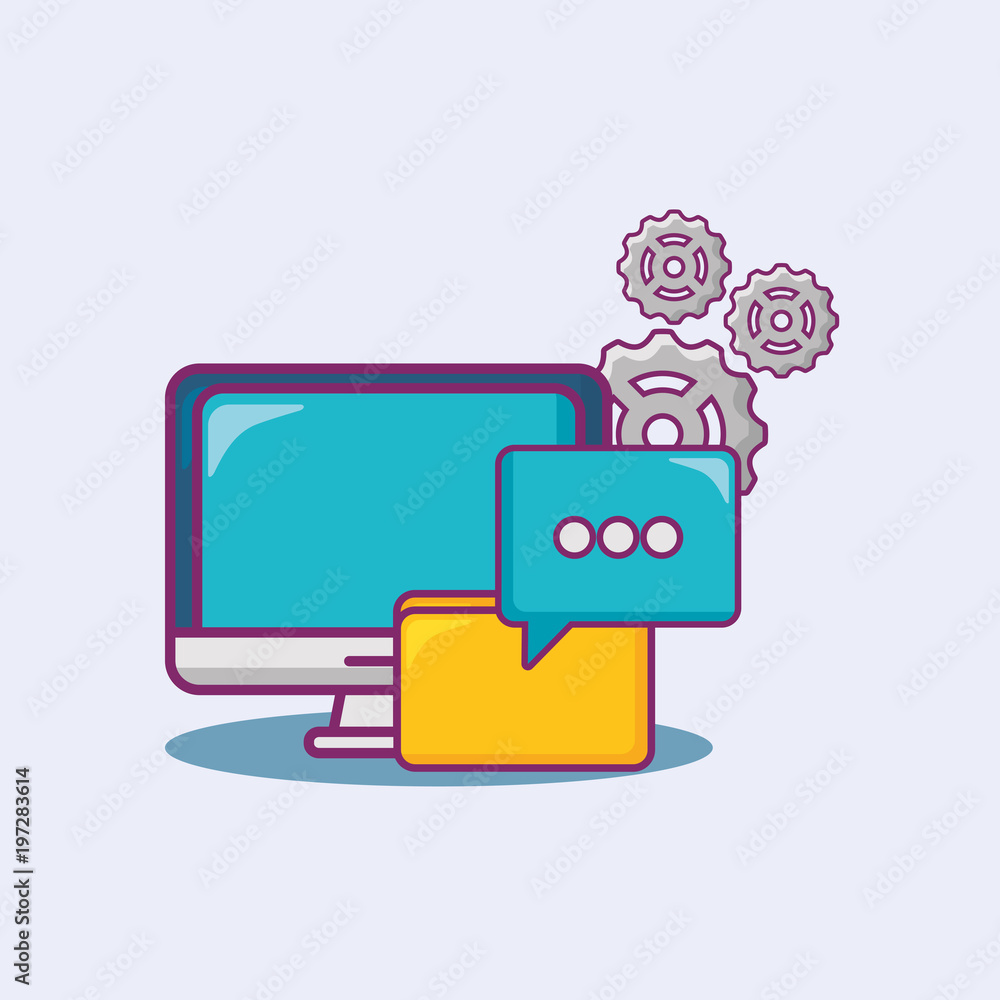 Aufkleber big data design with computer with gears and document folder over blue background, colorful design. 