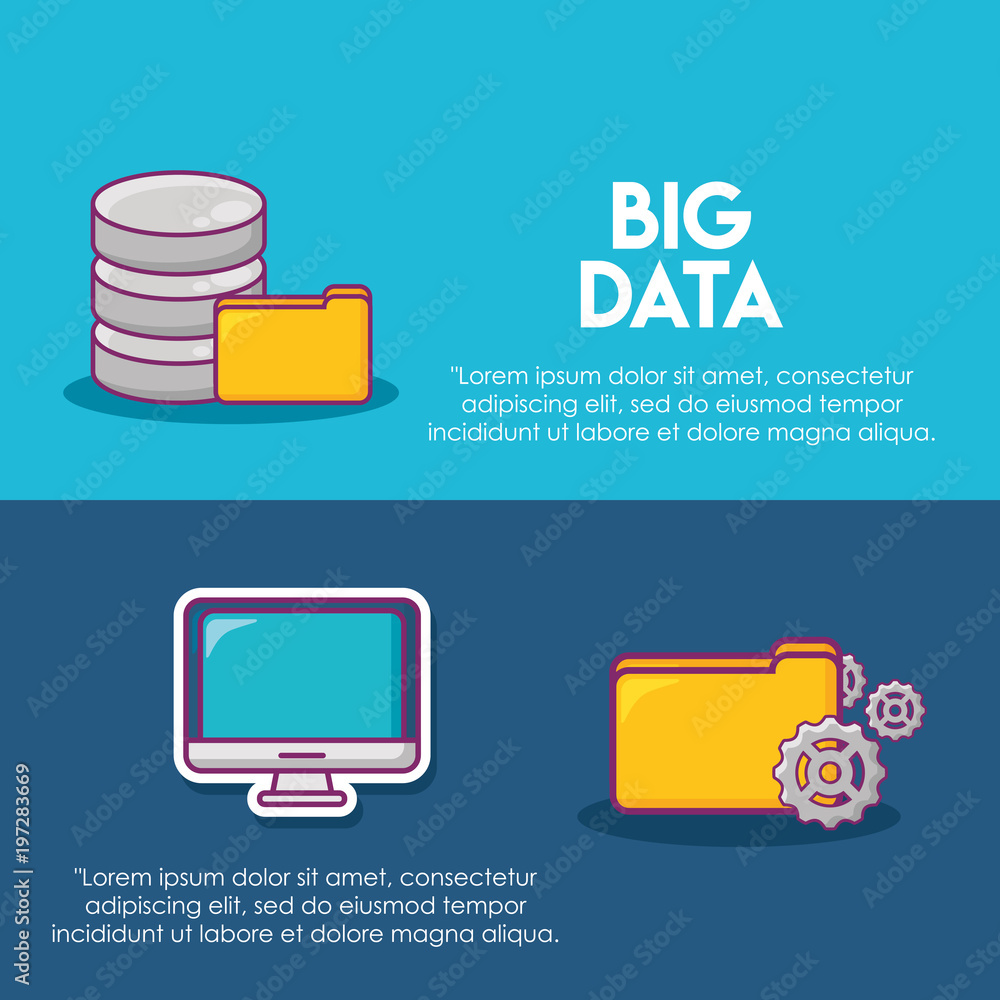 Aufkleber infographic of big data concept with computer and related icons over colorful background, vector ill