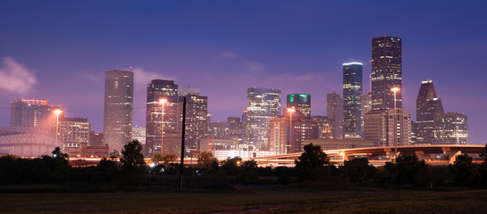 Night Panoramic Composition Downtown City Urban Skyline Houston Texas