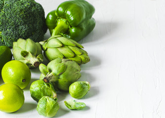 Green vegetables  on a white background. Healthy food.