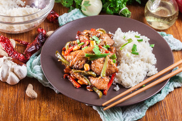 Kung Pao chicken with peppers and vegetables