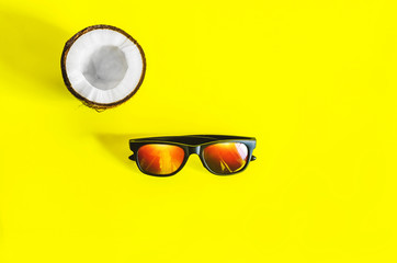 coconut. cut coconut. Sunglasses. yellow