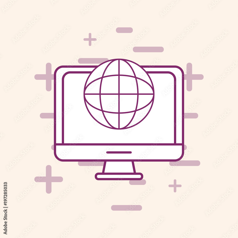 Poster big data design with computer and global sphere over orange background, vector illustration