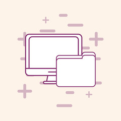 Big data design with computer and document folder over white background, vector illustration
